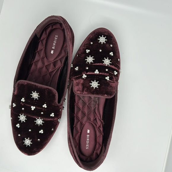 Birdies The Starling Maroon Crystal Velvet Loafer Slip on Flat Shoes Size 7.5 - Picture 11 of 14